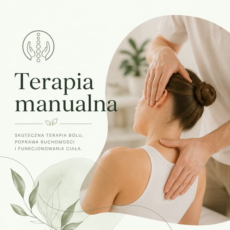 Obrazek: Terapia Manualna w Ząbkach, fizjoterapeuta wykonuje masaż szyi pacjentki, poprawa ruchomości, leczenie bólu.