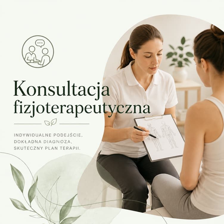 Obrazek: Konsultacja Fizjoterapeutyczna w Ząbkach, fizjoterapeutka omawia plan leczenia z pacjentką, anatomia człowieka.